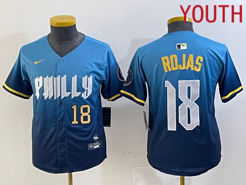 Youth Philadelphia Phillies 18 Rojas Blue City Edition Nike 2024 MLB Jersey style 2